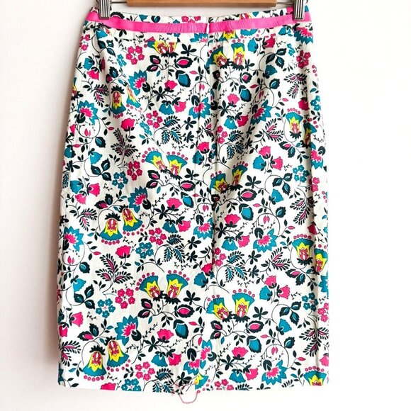 Boden Floral Teal Pink Pencil Skirt 4 - Picture 3 of 7